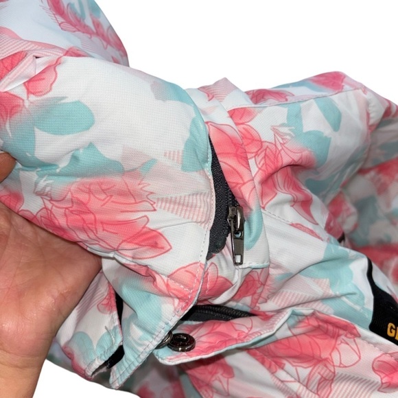 GEMYSE Hooded Snowboarding  Hooded Jacket  Girl’s L Watercolor Flowers Pink Blue - Picture 9 of 14